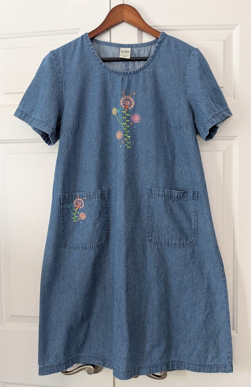 Blair Vintage Embroidered Floral Denim House Dress